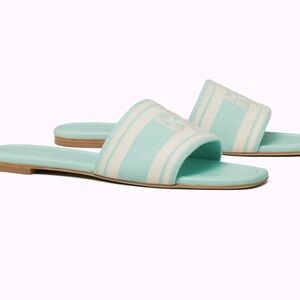 TORY BURCH DOUBLE T JACQUARD SLIDE SANDALS
